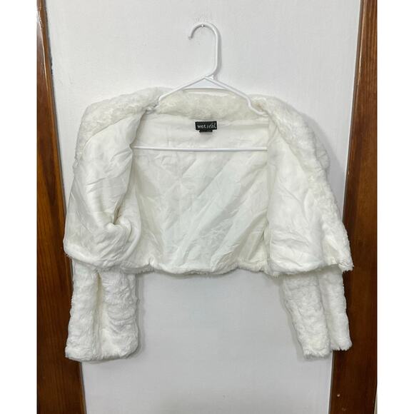 VTG Y2K Wet Seal Womens Faux Fur Bolero Jacket Front Clasp Sz Large 3/4 Sleeves - Picture 3 of 6